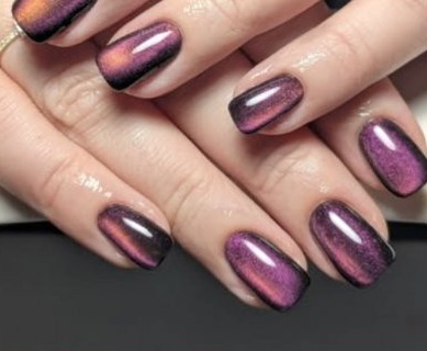 Purple and copper cat-eye nails